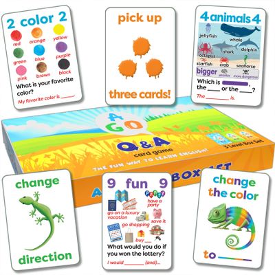 AGO QnA ESL Card Game for Learning English. 3 Level Box Set. Practice English Conversation Through Play!