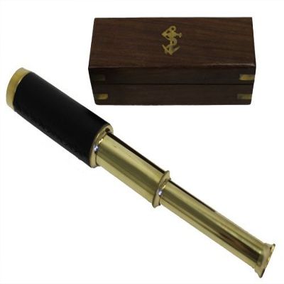 10 Handheld Brass Telescope w/ Wooden Box - Pirate Collection by RedSkyTrader