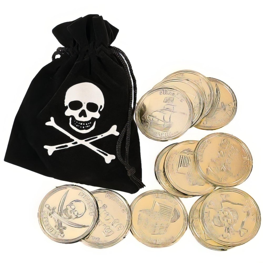 Fun Express Pirate Drawstring Bags with Play Money - 12 Sets - Value Toys and Party Favors