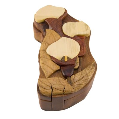 Calla Lily Handmade Carved Wood Intarsia Puzzle Box
