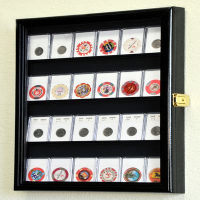 24 Collector NGC PCGS ICG Coin Slab Display Case Cabinet Holder Rack Lockable, Black