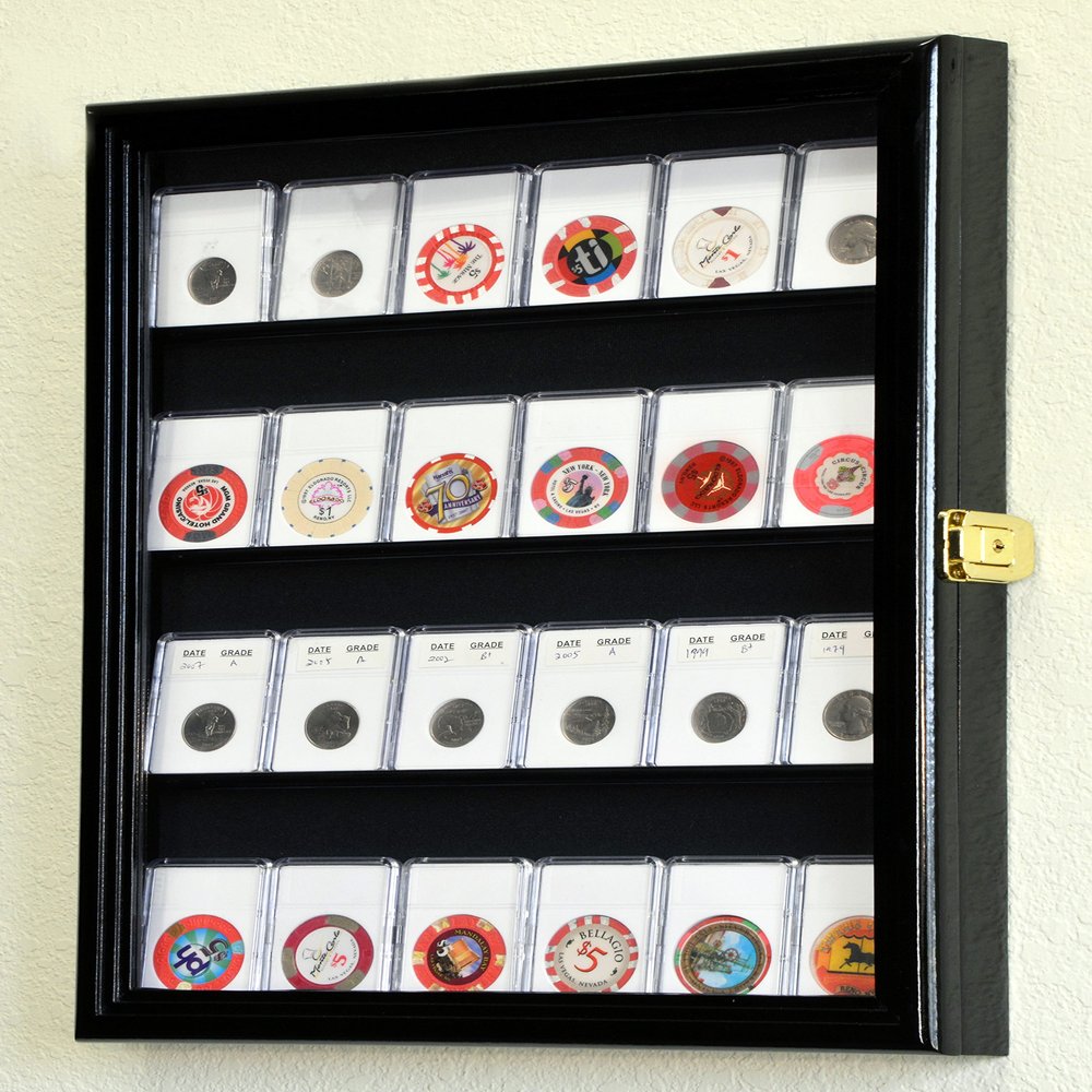 24 Collector NGC PCGS ICG Coin Slab Display Case Cabinet Holder Rack Lockable, Black