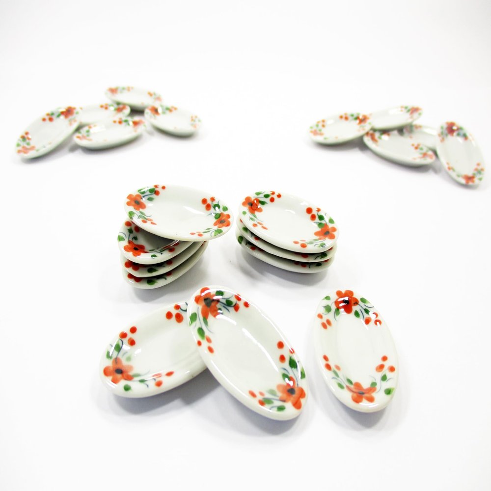 10x30mm Orange Flower Paint Oval Plate Dish Dollhouse Miniature Ceramic 12969