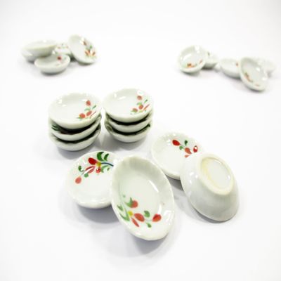 10x25mm Red Orchid Flower Paint Plate Dish Dollhouse Miniature Ceramic 12975