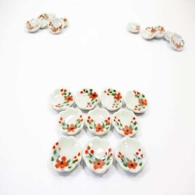 10x15mm Orange Flower Scallop Plate Dish Dollhouse Miniatures Ceramic 12979