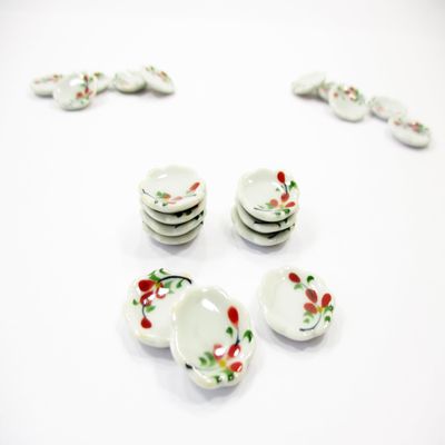 10x15mm Red Orchid Flower Scallop Plate Dish Dollhouse Miniature Ceramic 12980