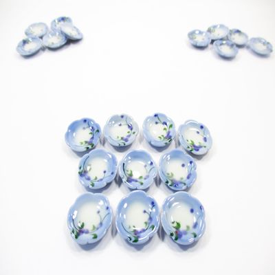 10x20mm Orchid Flower Paint Scallop Plate Dish Dollhouse Miniature Ceramic 12946