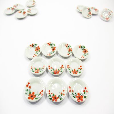 10x20mm Orange Flower Paint Plate Dish Dollhouse Miniatures Ceramic 12959