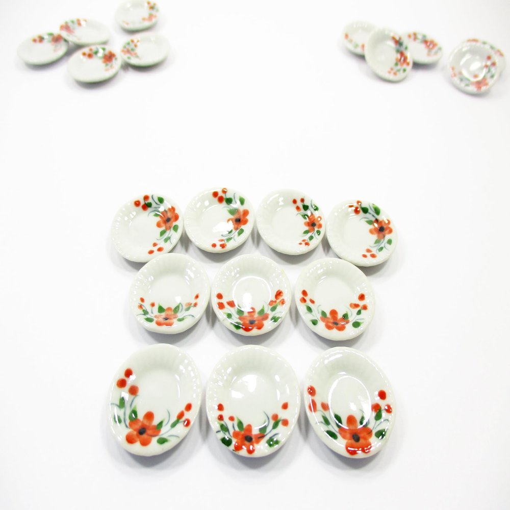 10x20mm Orange Flower Paint Plate Dish Dollhouse Miniatures Ceramic 12959