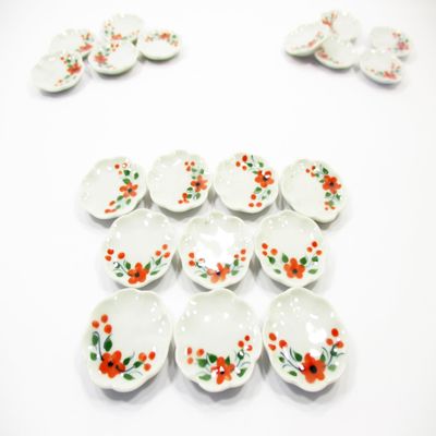 10x25mm Orange Flower Paint Scallop Plate Dish Dollhouse Miniature Ceramic 12964