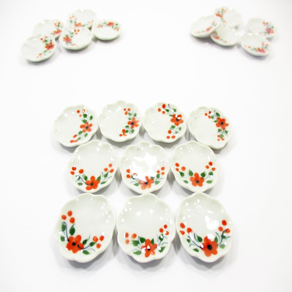 10x25mm Orange Flower Paint Scallop Plate Dish Dollhouse Miniature Ceramic 12964