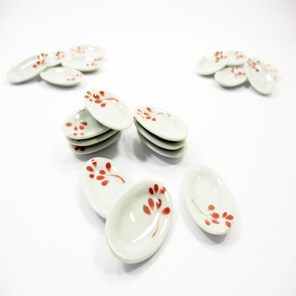 10x30mm Red Paint Oval Plate Dish Dollhouse Miniatures Ceramic Supply 12968