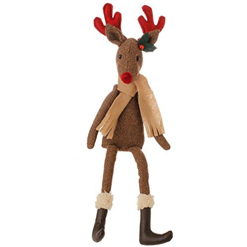 20.5" Country Cabin Decorative Brown Reindeer with Red Antlers and Nose Stuffed Animal Figure
