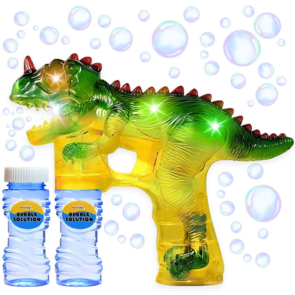 Haktoys Dinosaur Bubble Gun for Kids Automatic Bubble Machine Toy, Outdoor Bubble Maker Blower for Toddlers Boys Girls Backyard Play, 1 Pack