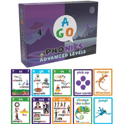 AGO Phonics Card Game - Advanced Set (Levels 4 and 5) A Fun Game to Build Phonics and Reading Skills. Learn Tricky phonemes (digraphs/dipthongs/Word Families/Silent Letters & More!)