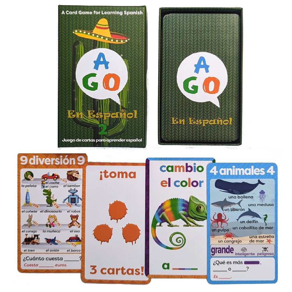 AGO En Espanol 2 Card Game for Learning Spanish (Deluxe Edition) Learn Spanish The Fun Way! - Boost Vocabulary & Grammar Skills - Learning for All Ages!
