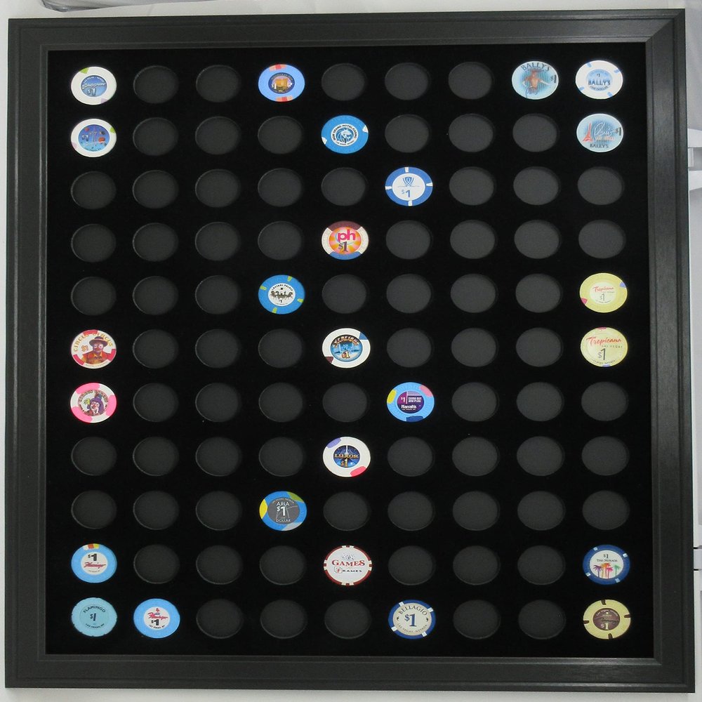 Tiny Treasures 99 Casino Poker Chips (not Included) Wall Display Picture Frame Made in USA