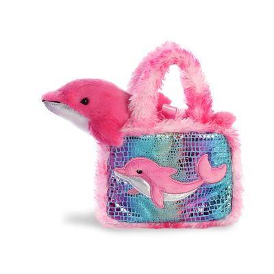 Aurora Fashionable Fancy Pals Dolphin Stuffed Animal - Plush with Stylish Purse for Dress Up Fun - Perfect for Kids 3+ Years, Costumes, and Birthdays - Multicolor 7 Inches