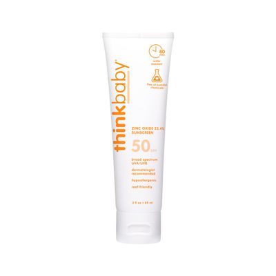 Thinkbaby SPF 50+ Baby Sunscreen, 3 Oz.  Safe, Natural Mineral Sun Cream for Babies - Water Resistant, Broad Spectrum UVA/UVB Sun Protection  Vegan Sunscreen for Kids