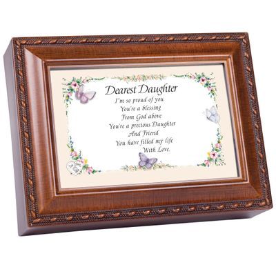 Cottage Garden Dearest Daughter Butterfly Woodgrain Music Box Plays Light Up My Life