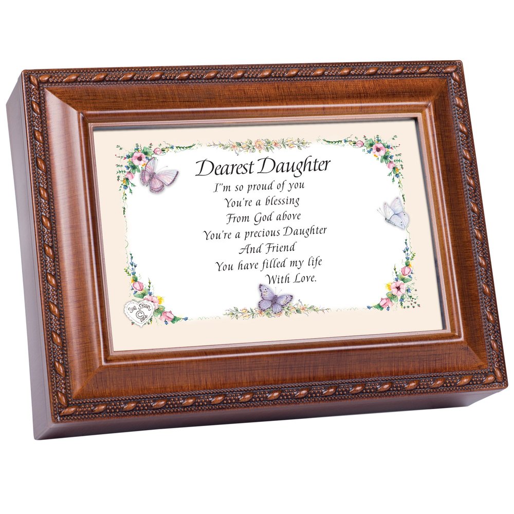 Cottage Garden Dearest Daughter Butterfly Woodgrain Music Box Plays Light Up My Life