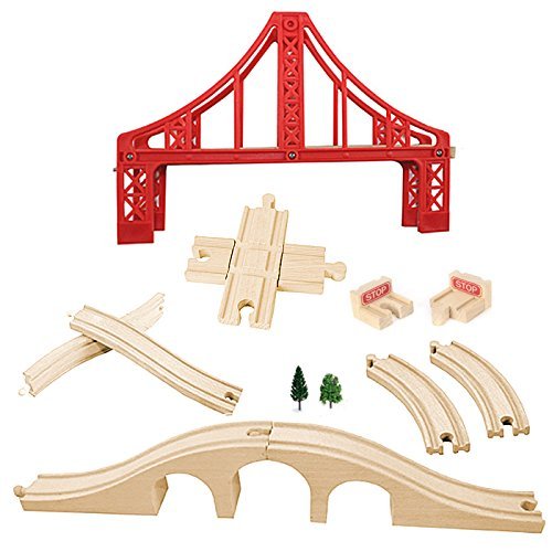 Wooden Train Bridges, Crossing Track Bridge, Wooden Train Track Accessories, Wood Train Tracks, Train Tracks Compatible with All Major Brands, Wood Toys for Girls & Boys