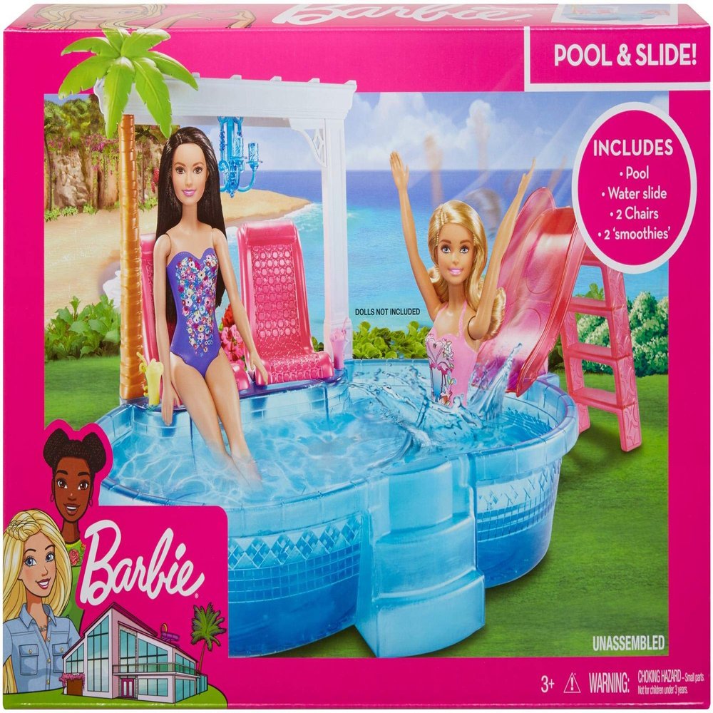 Barbie Glam Pool and Slide with Chairs, Chandelier and Smoothies
