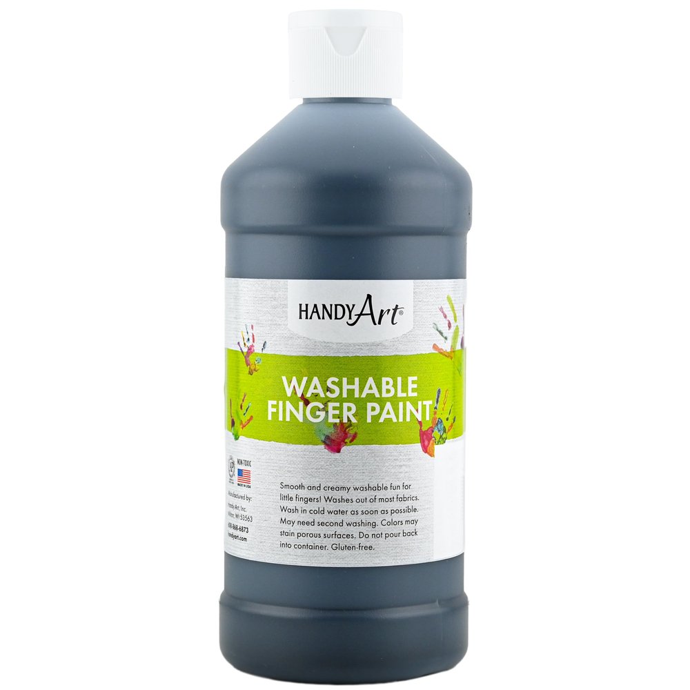 Handy Art Washable Finger Paint, Black, 16 oz Bottle, Non Toxic Ages 3 & Up