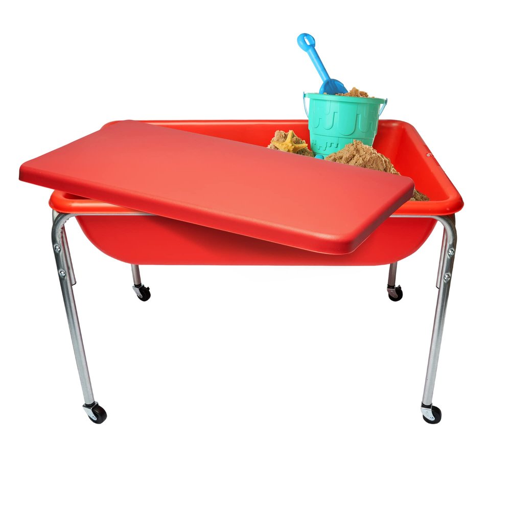 Children's Factory Medium Sensory Table and Lid 24 Height, Sandbox with Lid, Water Table for Kids, Red