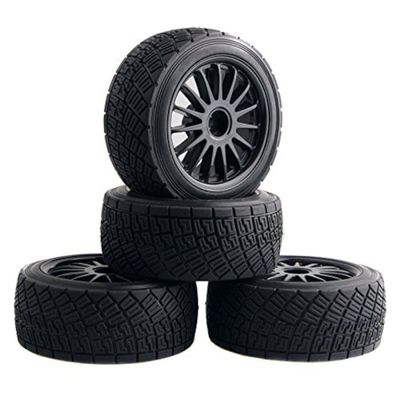 Shaluoman WR8 Tarmac Wheel with Tires for HPI Rally Off-Road WR8 1/10 Buggy Tyres Pack of 4 RC Car Tires and Wheels for 1/10 Scale Models Black