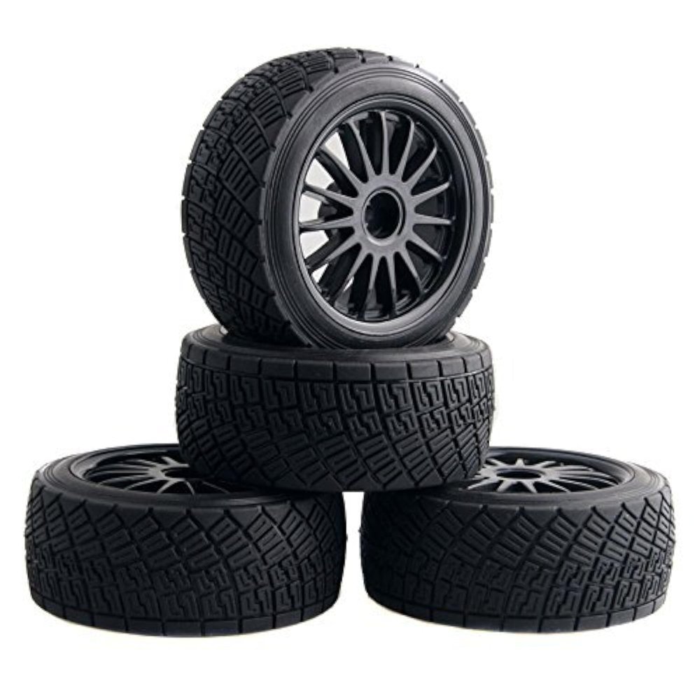 Shaluoman WR8 Tarmac Wheel with Tires for HPI Rally Off-Road WR8 1/10 Buggy Tyres Pack of 4 RC Car Tires and Wheels for 1/10 Scale Models Black