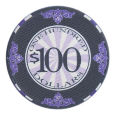 Brybelly Scroll Poker Chip Lightweight 10-gram Casino Grade Ceramic Pack of 50 ($100 Black)