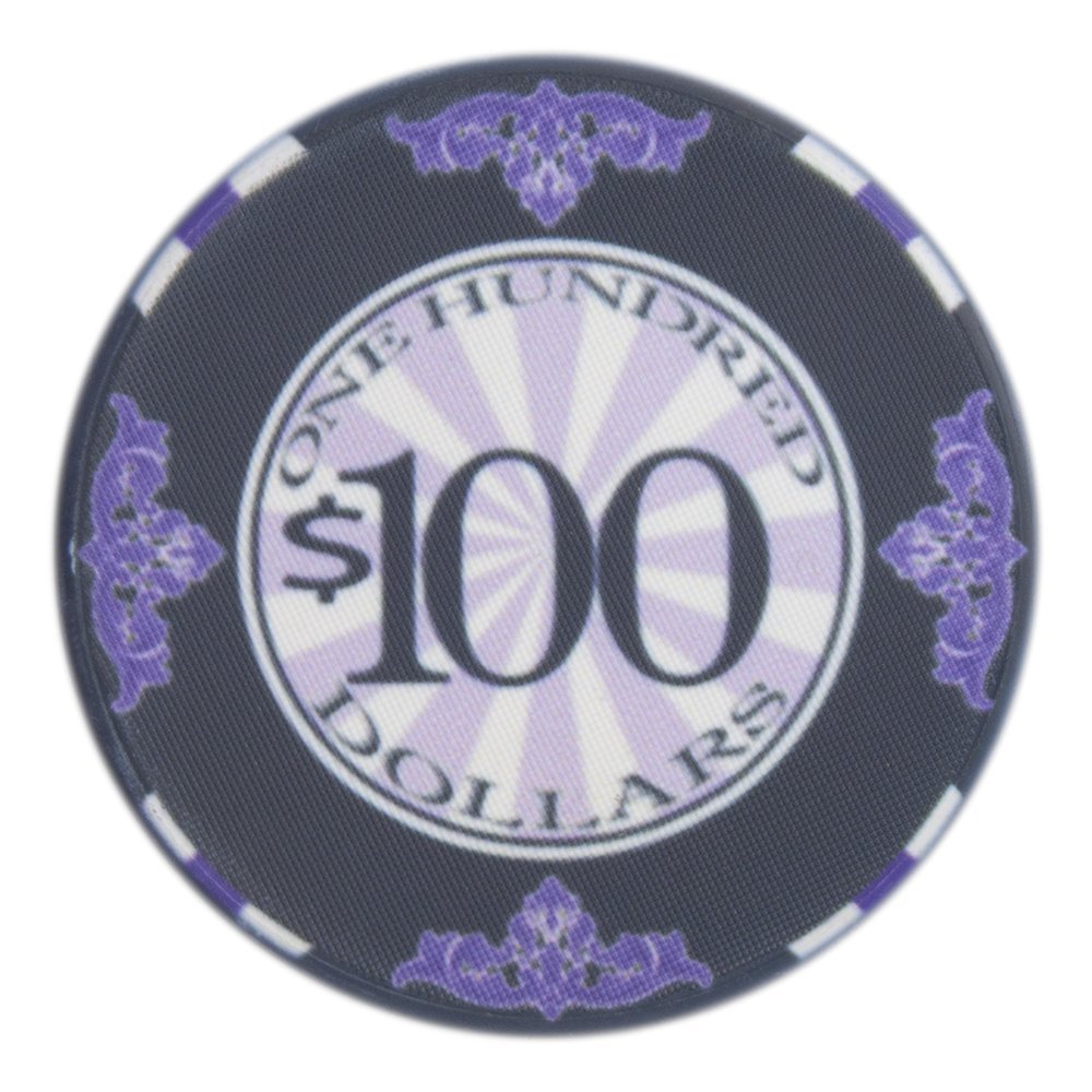 Brybelly Scroll Poker Chip Lightweight 10-gram Casino Grade Ceramic Pack of 50 ($100 Black)