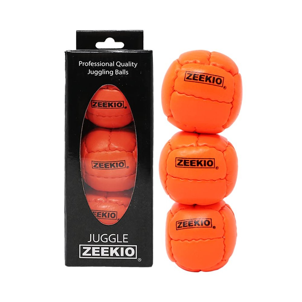 Zeekio - Galaxy Juggling Ball - Professional Grade - Suitable for All Levels & Ages - Premium 12 Panel Genuine Leather Ball Durable - 130 Grams 67mm - Set of 3 - Orange