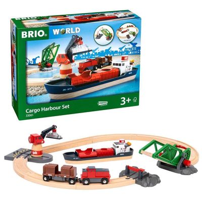 BRIO World - 33061 Cargo Harbor Set | 16-Piece Train Set with Accessories Wooden Tracks | Ideal Gift for Kids Aged 3+ | Certified Sustainable Materials