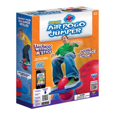 Geospace Original AIR POGO Jumper for Indoor or Outdoor Use, Fun Trick Bounce Board for Boys, Girls, Teens Ages 6+ or up to 160 lbs, Pump Included (Blue/Red)