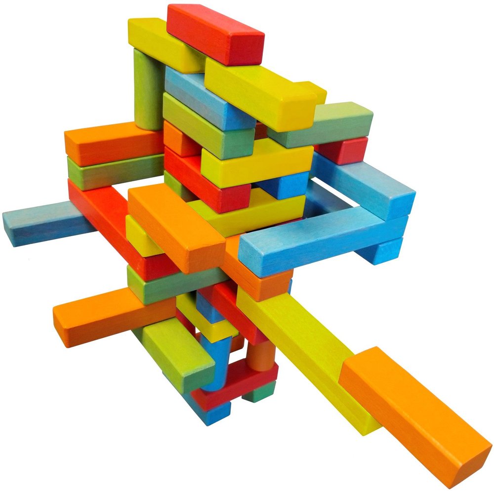 Magnetic Building Blocks Set - 45 Pieces, 25 Colorful Wooden Bricks with 2 Magnets, 15 with 3 Magnets, 5 Risers