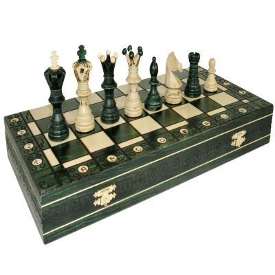 100CIE Green Ambassador Chess - Wooden Set, 21x21 Board, 32 Pieces, Maple Wood, 2" Squares, 2 Players, Ages 8+