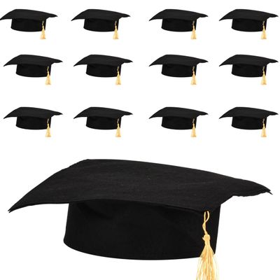 U. S. Toy Kindergarten Black Graduation Caps w/Gold Tassel, Preschool Graduation Cap for Boys and Girls, Customizable, Teacher Supplies, 12-Pack, 3 Years & Older