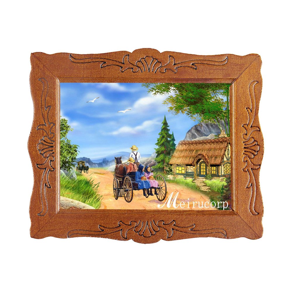 1:12 Fine Scale Miniature Print of Carriage&People with Wood Framed for Home Dcor