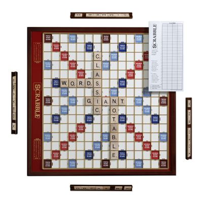 Scrabble Giant Deluxe Edition by WS Game Company with Oversized Rotating Wooden Game Board and Raised Letter Tile Grid, Board Games for 2-4 Players (Ages 8+)