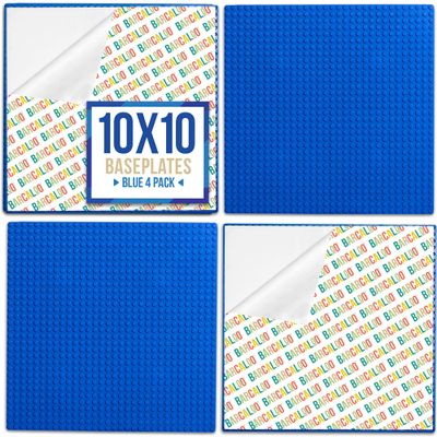 Barcaloo Peel and Stick Self Adhesive Baseplates Mat, Compatible with Base Plates Multipack, Panels for Table Top Play - 10 Inch x 10 Inch Adhesive Building Brick Play Wall Panel, 4 Blue