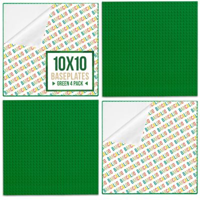 Barcaloo Peel and Stick Self Adhesive Baseplates Mat - 4 Pack 10x10 Inch Adhesive Base Board for Building Brick Table, Green Panels for Table Top Play - Compatible with All Major Brands