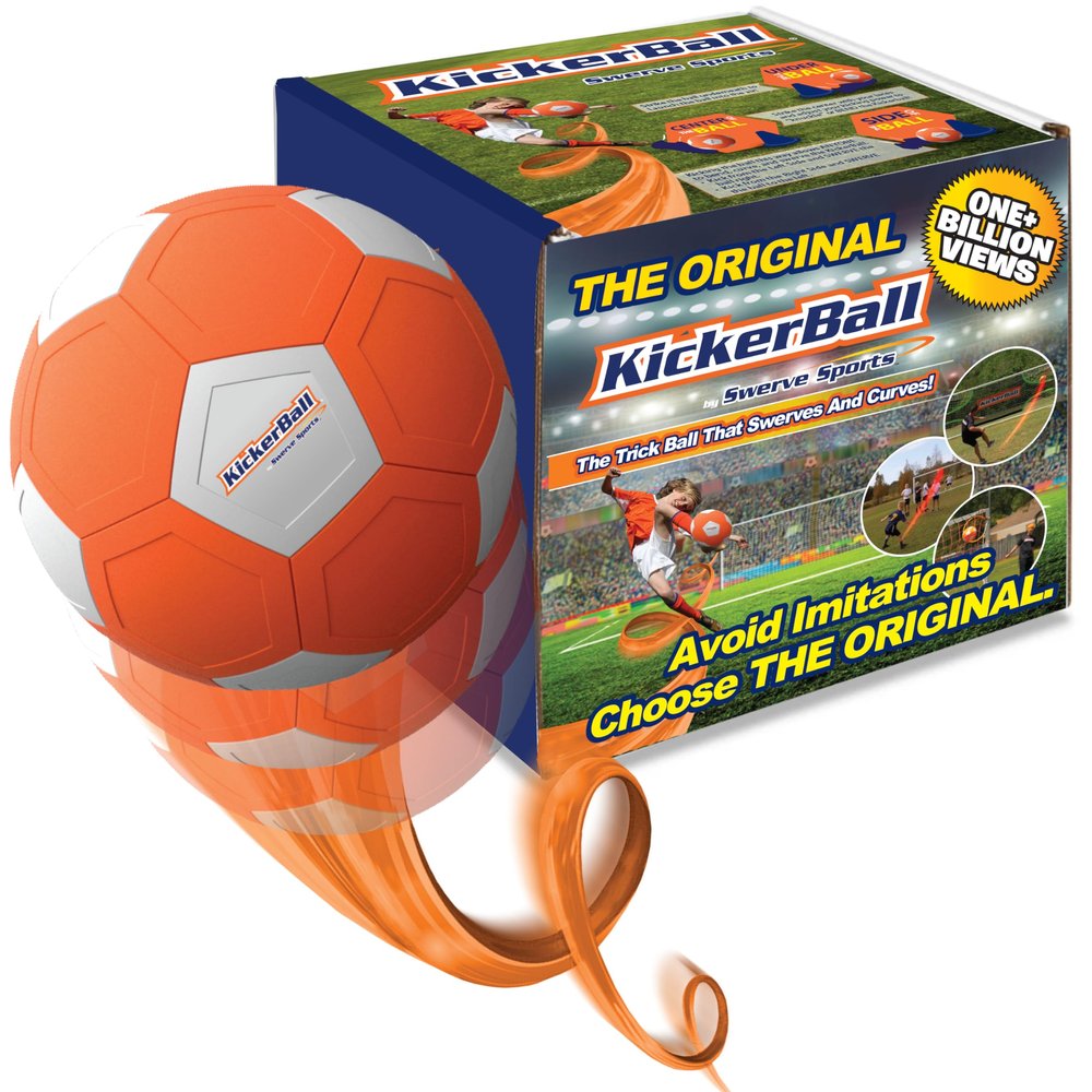 Kickerball - Curve and Swerve Soccer Ball/Football Toy - Kick Like The Pros, Great Gift for Boys and Girls - Perfect for Outdoor & Indoor Match or Game, Bring The World Cup to Your Backyard, Orange