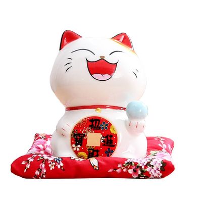 6" Maneki Neko Japanese Porcelain Lucky Cat Money Box Piggy Bank Lucky Blessing #A