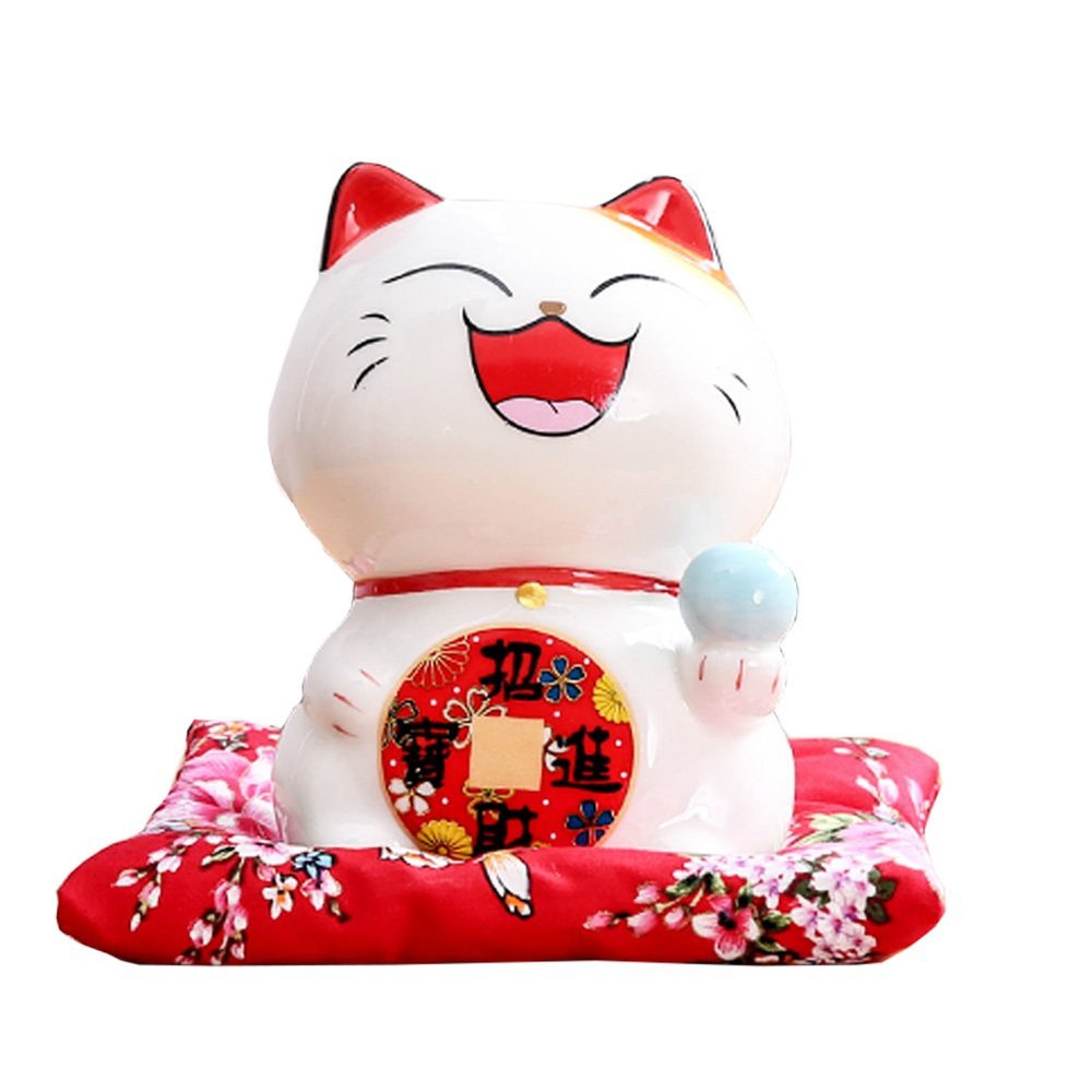 6" Maneki Neko Japanese Porcelain Lucky Cat Money Box Piggy Bank Lucky Blessing #A