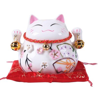 4.5" Maneki Neko Japanese Porcelain Lucky Cat Money Box Piggy Bank Lucky Blessing #A