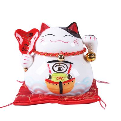 4.5" Maneki Neko Japanese Porcelain Lucky Cat Money Box Piggy Bank Lucky Blessing #B
