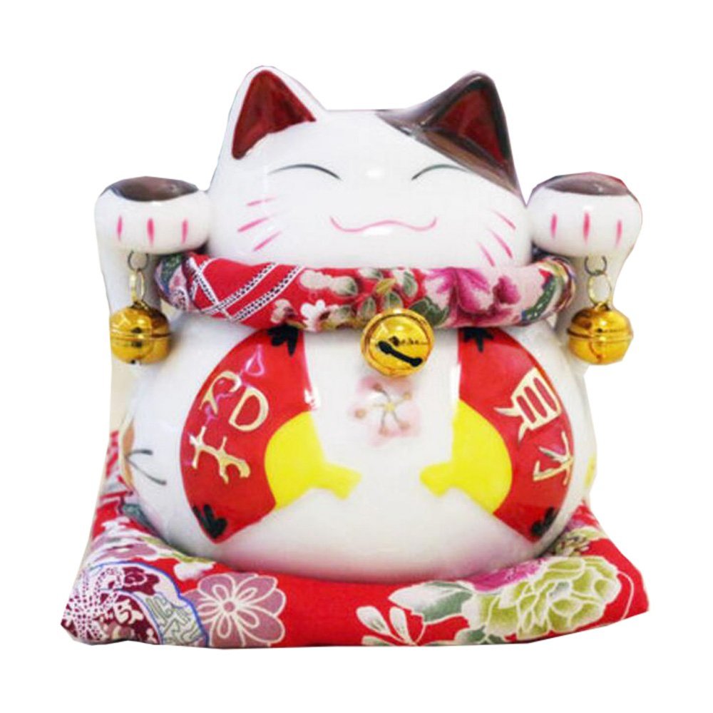 6" Maneki Neko Japanese Porcelain Lucky Cat Money Box Piggy Bank Lucky Blessing #D