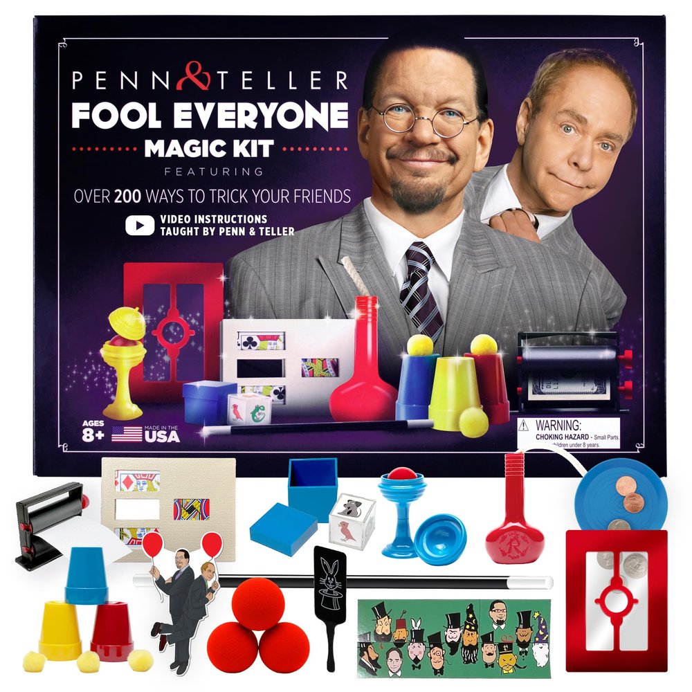 Penn & Teller Fool Everyone Magic Kit Official Licensed Edition by FUN Inc Over 200 Magic Tricks for Kids with Props, Books & Videos Ideal for 8 or 9 Year Old Boy Birthday Gifts or Xmas Presents